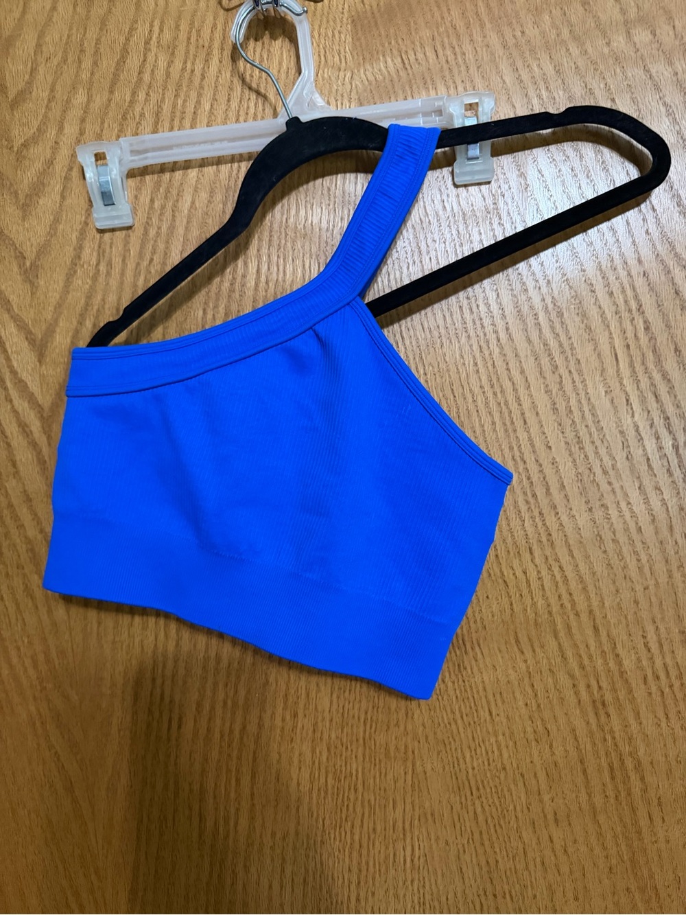 One-Shoulder Ribbed Crop Top/bra in Electric Blue OQQ medium - Picture 3 of 3